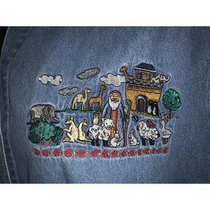VTG Quizz Sz PLUS 22 Embroidered Denim Shirt Noah’s Ark Animals S/S EUC